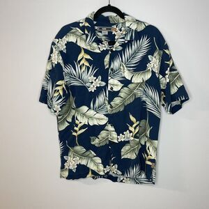 Quiksilver Edition Shirt Mens Medium Blue Short Sleeve Button Up Floral Leaves